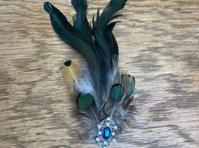 rooster feathers with saphire & silver broach 