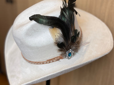 rooster feathers with saphire and silver broach